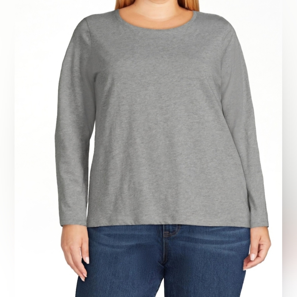 Time and Tru Ladies size XL 16-18 Long Sleeve Heather Gray Shirt Cotton Blend